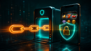 Slot link passing through a secure verification scanner into a protected phone